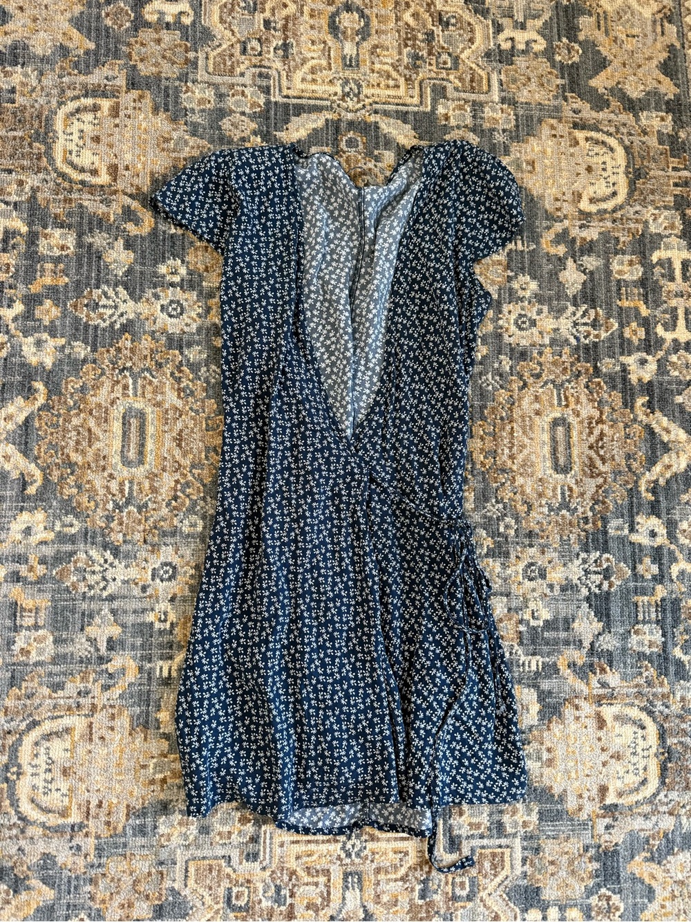 Brandy Melville Navy Blue Floral Wrap Short Dress